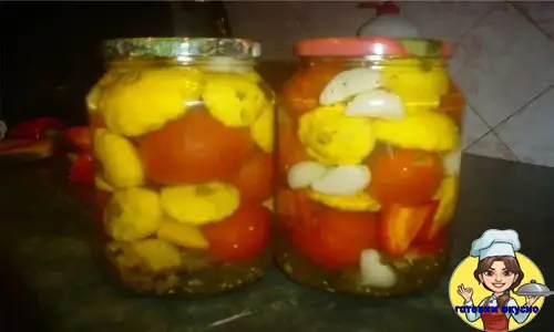 патиссоны с помидорами и огурцами на зиму