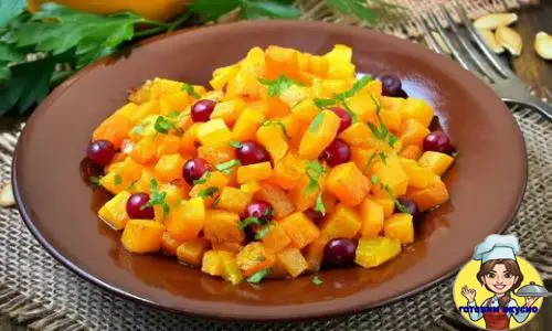 тыква запечённая с клюквой с сыром и мёдом