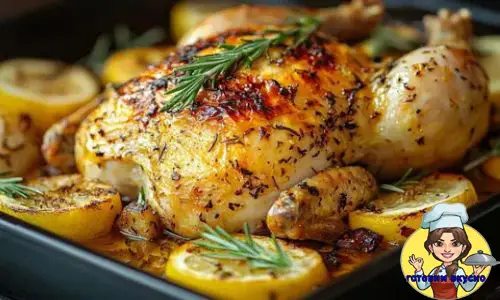 курица в чайном маринаде запечённая с лимоном и розмарином