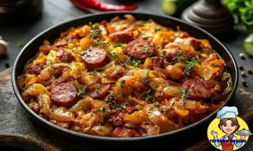 тушёная капуста с сосисками
